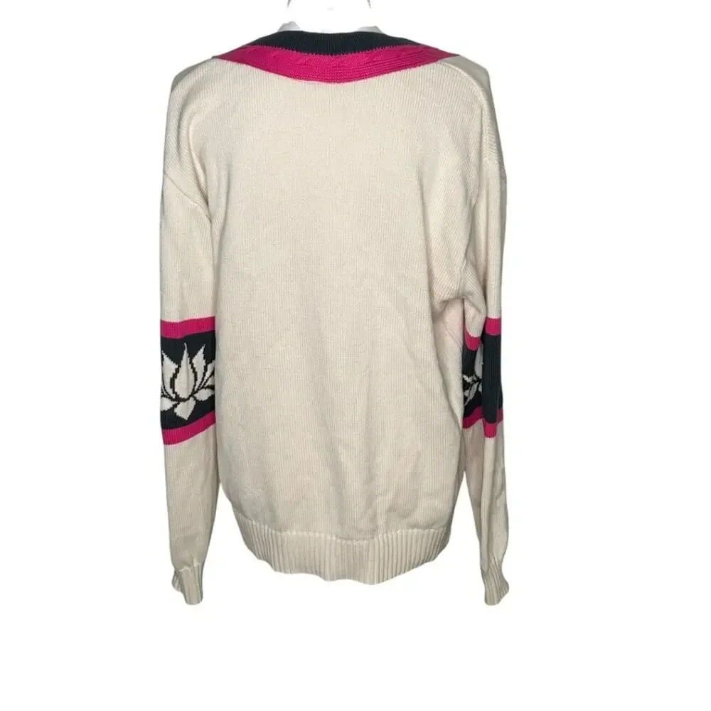 The Upside Organic Knit Lotus Intarsia Pullover V Neck Sweater XS